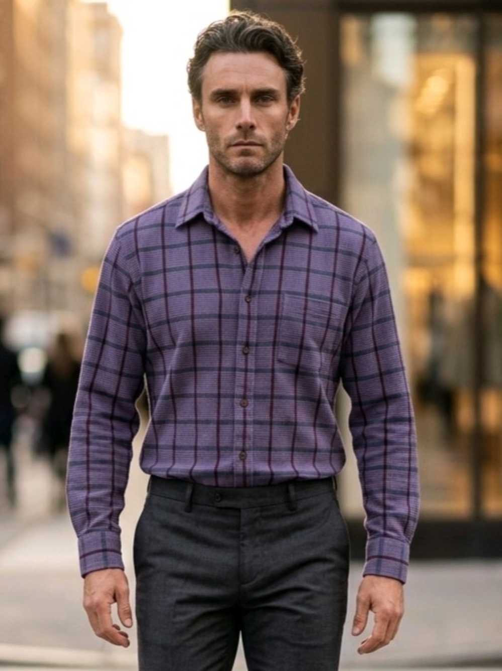 Robert Talbott Carmel Button-Down Dress Shirt XL Purple/Plum Plaid Check EUC